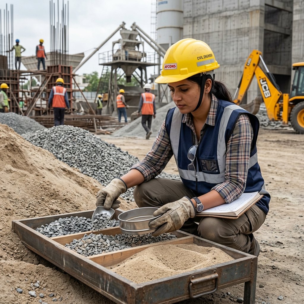 Engineer checking materials at site